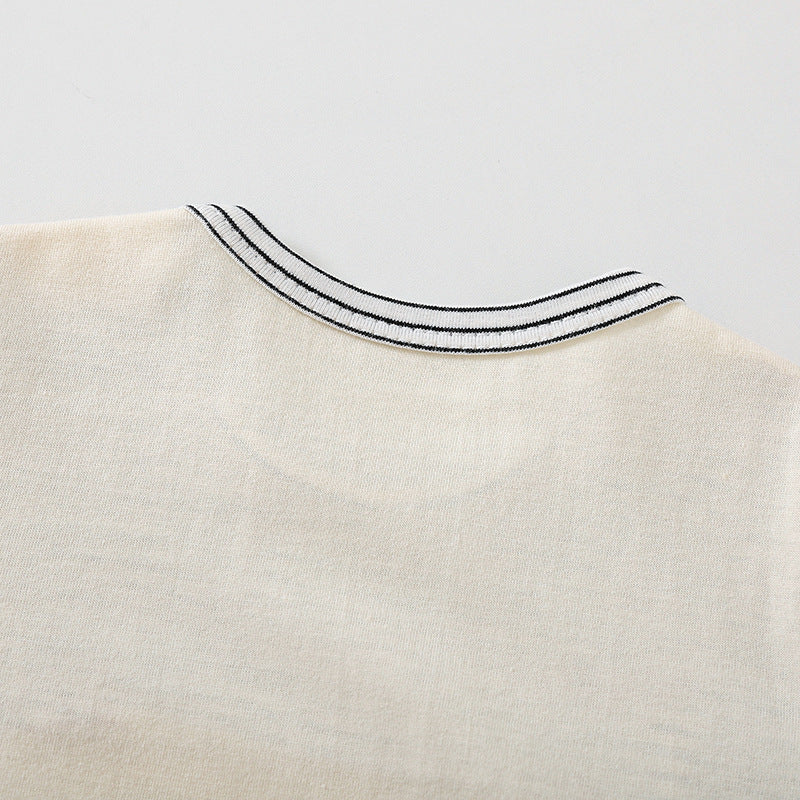 Wiloura Cartoon Bear Print Short Sleeve Rompers