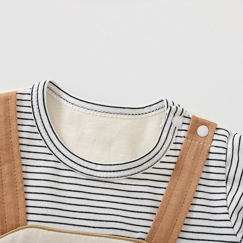 Wiloura Cartoon Bear Print Short Sleeve Rompers