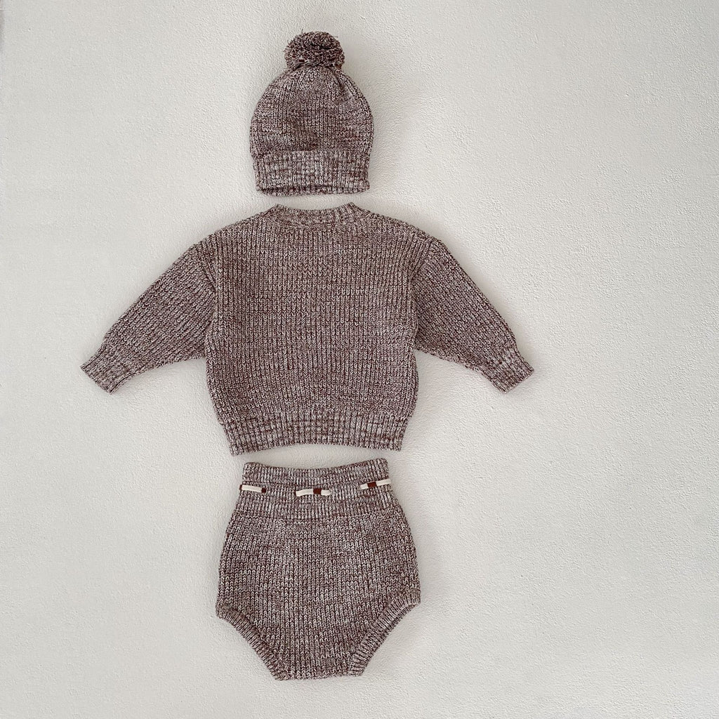 Wiloura Infant Fur Ball Knitted Hat 3-piece Set
