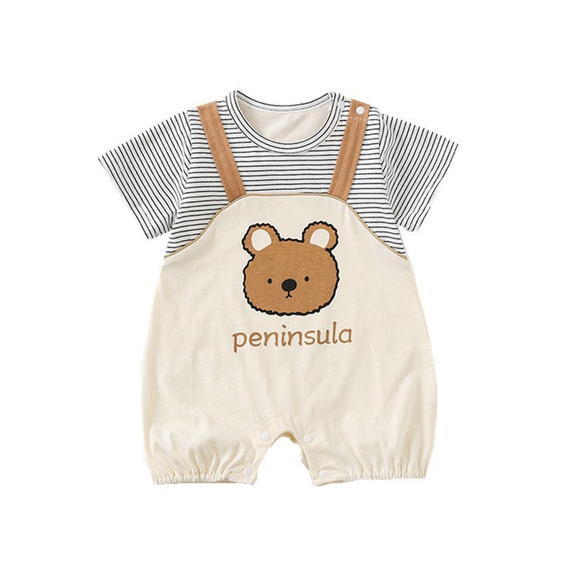 Wiloura Cartoon Bear Print Short Sleeve Rompers