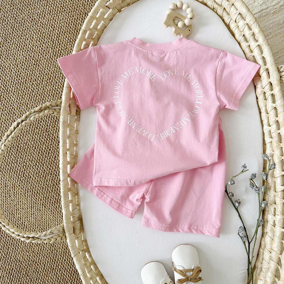 Wiloura Heart Printing Short Sleeve Suit